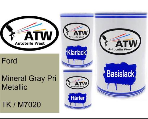Ford, Mineral Gray Pri Metallic, TK / M7020: 500ml Lackdose + 500ml Klarlack + 250ml Härter - Set, von ATW Autoteile West.